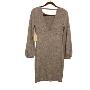 Threads & States V-Neck Cutout Knit Sweater Dress Size Small Gray Marl New